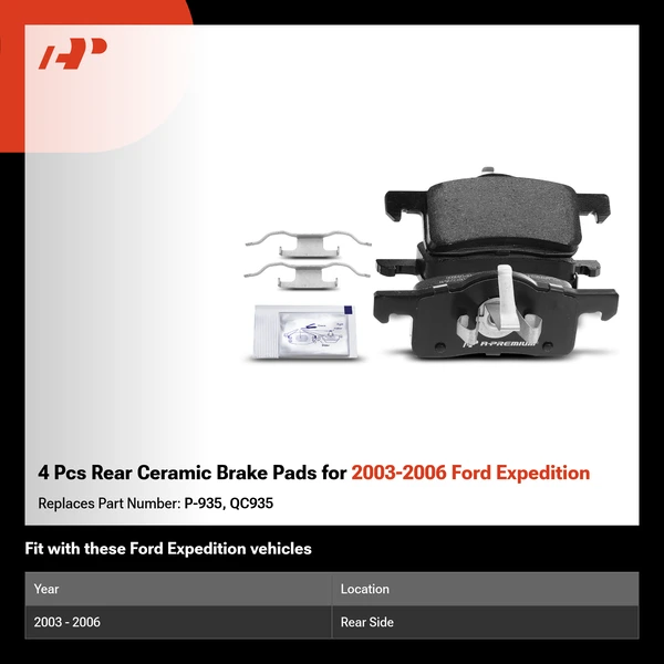 4 Pcs Rear Ceramic Brake Pads for 2003-2006 Ford Expedition