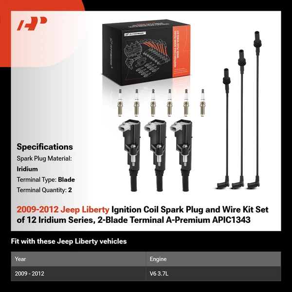 A-Premium APIC1343 2009-2012 Jeep Liberty Ignition Coil Spark Plug and Wire Kit