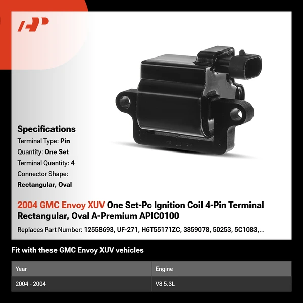 2004 GMC Envoy XUV One Set-Pc Ignition Coil 4-Pin Terminal Rectangular, Oval A-Premium APIC0100