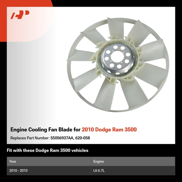 Engine Cooling Fan Blade for 2010 Dodge Ram 3500