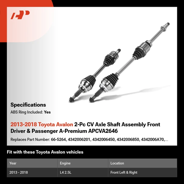 2013-2018 Toyota Avalon 2-Pc CV Axle Shaft Assembly Front Driver & Passenger A-Premium APCVA2646