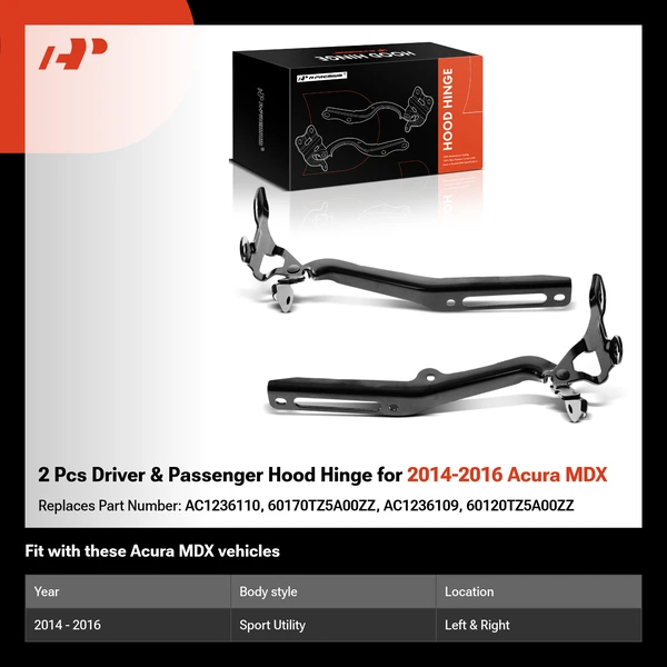 2 Pcs Driver & Passenger Hood Hinge for 2014-2016 Acura MDX