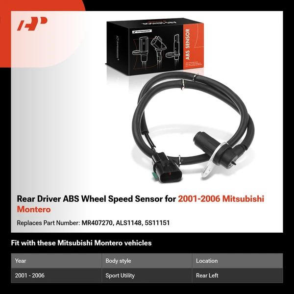 Rear Driver ABS Wheel Speed Sensor for 2001-2006 Mitsubishi Montero