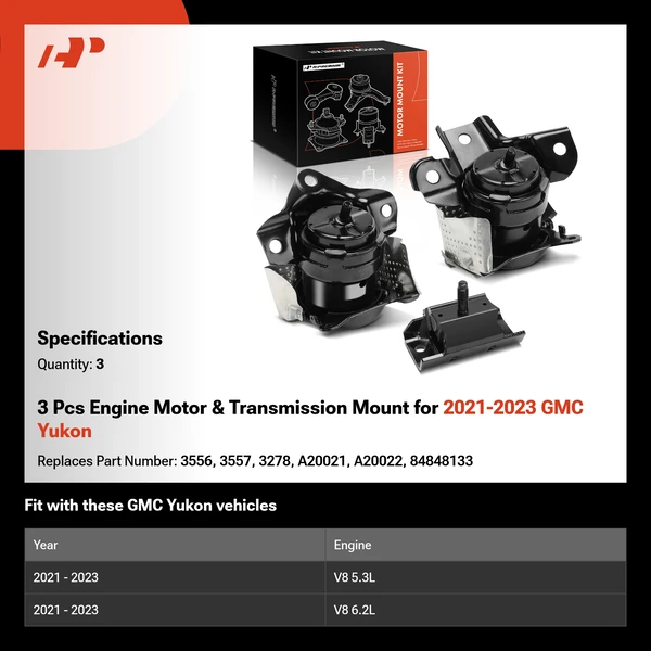 3 Pcs Engine Motor & Transmission Mount for 2021-2023 GMC Yukon