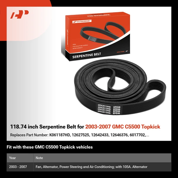 118.74 inch Serpentine Belt for 2003-2007 GMC C5500 Topkick