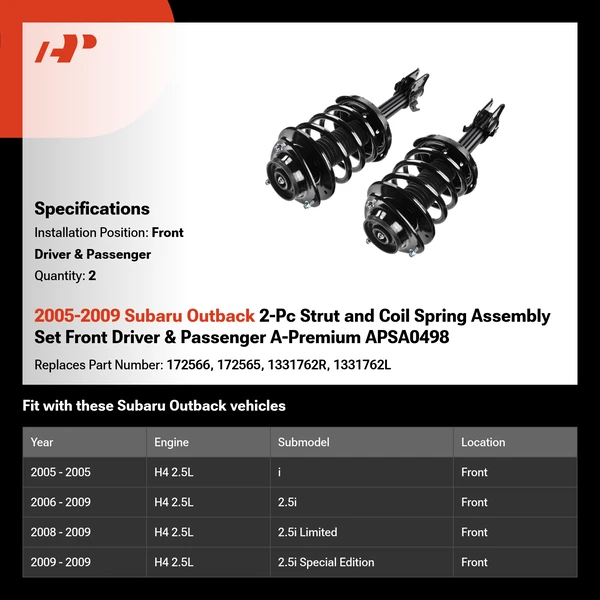 2005-2009 Subaru Outback 2-Pc Strut and Coil Spring Assembly Set Front Driver & Passenger A-Premium APSA0498