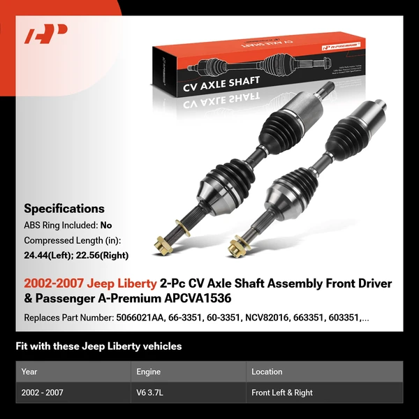 2002-2007 Jeep Liberty 2-Pc CV Axle Shaft Assembly Front Driver & Passenger A-Premium APCVA1536