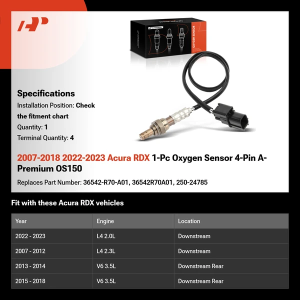 2007-2018 2022-2023 Acura RDX 1-Pc Oxygen Sensor 4-Pin A-Premium OS150