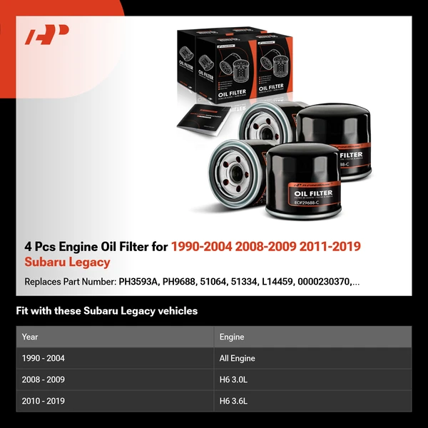 4 Pcs Engine Oil Filter for 1990-2004 2008-2009 2011-2019 Subaru Legacy