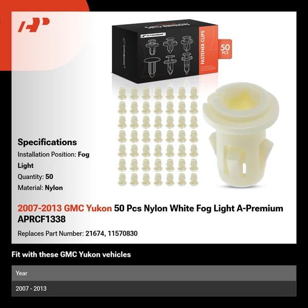 2007-2013 GMC Yukon 50 Pcs Nylon White Fog Light A-Premium APRCF1338