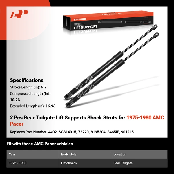 2 Pcs Rear Tailgate Lift Supports Shock Struts for 1975-1980 AMC Pacer