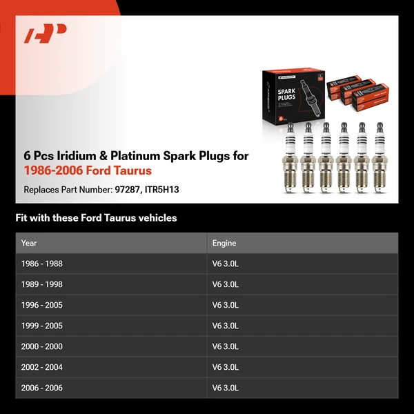 6 Pcs Iridium & Platinum Spark Plugs for 1986-2006 Ford Taurus