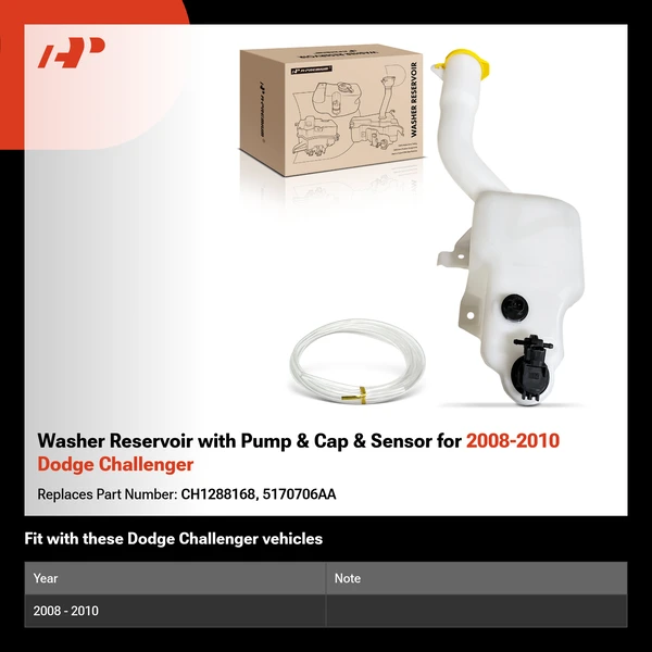 Washer Reservoir with Pump & Cap & Sensor for 2008-2010 Dodge Challenger