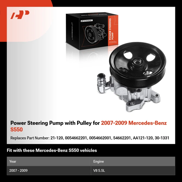 Power Steering Pump with Pulley for 2007-2009 Mercedes-Benz S550