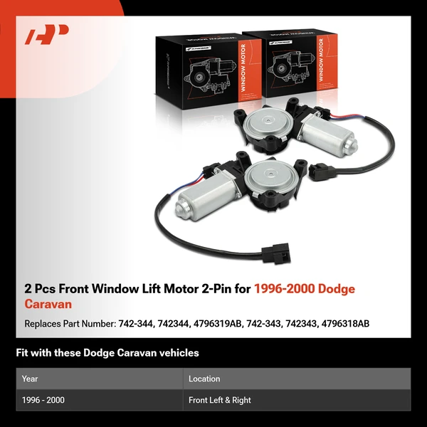 2 Pcs Front Window Lift Motor 2-Pin for 1996-2000 Dodge Caravan