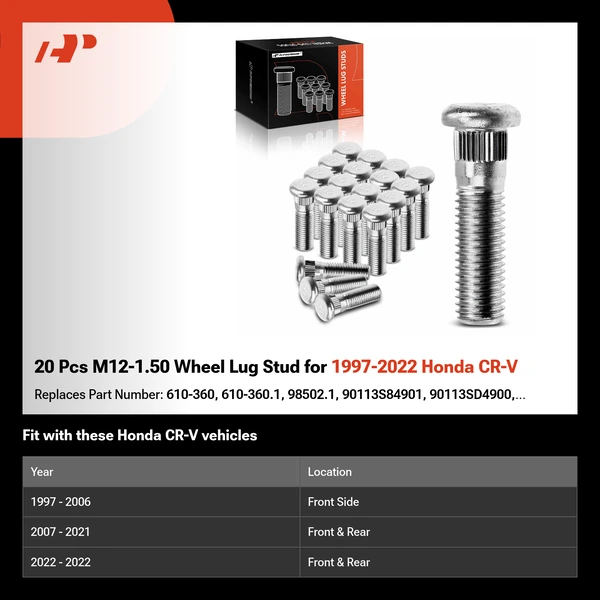 20 Pcs M12-1.50 Wheel Lug Stud for 1997-2022 Honda CR-V