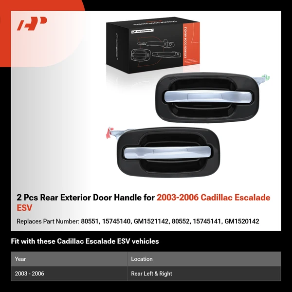 2 Pcs Rear Exterior Door Handle for 2003-2006 Cadillac Escalade ESV