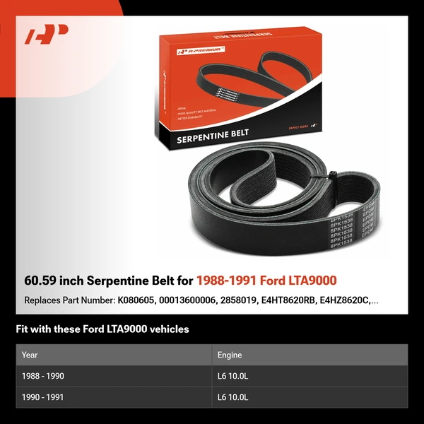 60.59 inch Serpentine Belt for 1988-1991 Ford LTA9000