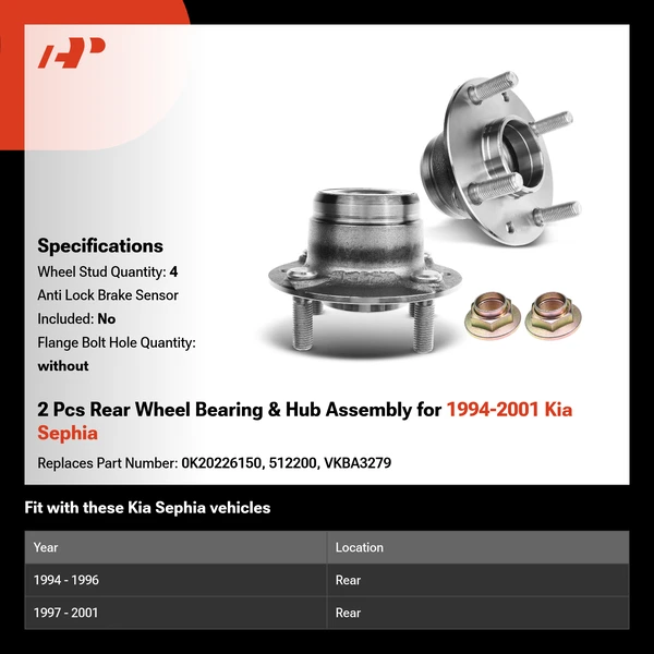 2 Pcs Rear Wheel Bearing & Hub Assembly for 1994-2001 Kia Sephia