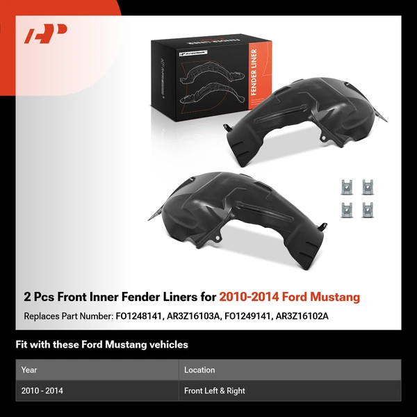 2 Pcs Front Inner Fender Liners for 2010-2014 Ford Mustang