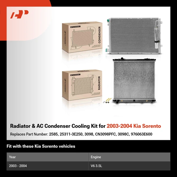 Radiator & AC Condenser Cooling Kit for 2003-2004 Kia Sorento