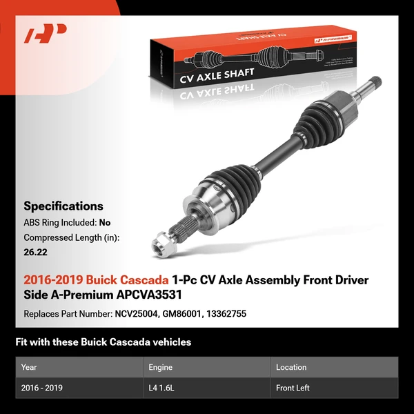 2016-2019 Buick Cascada 1-Pc CV Axle Assembly Front Driver Side A-Premium APCVA3531