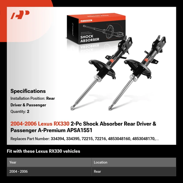 2004-2006 Lexus RX330 2-Pc Shock Absorber Rear Driver & Passenger A-Premium APSA1551