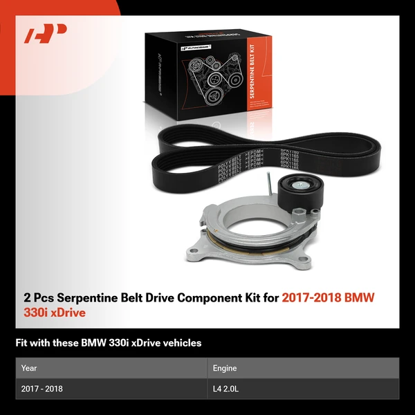 2 Pcs Serpentine Belt Drive Component Kit for 2017-2018 BMW 330i xDrive