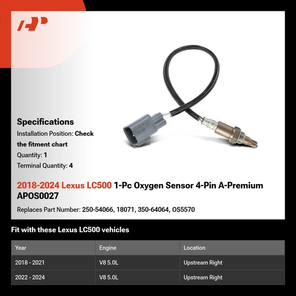 2018-2024 Lexus LC500 1-Pc Oxygen Sensor 4-Pin A-Premium APOS0027