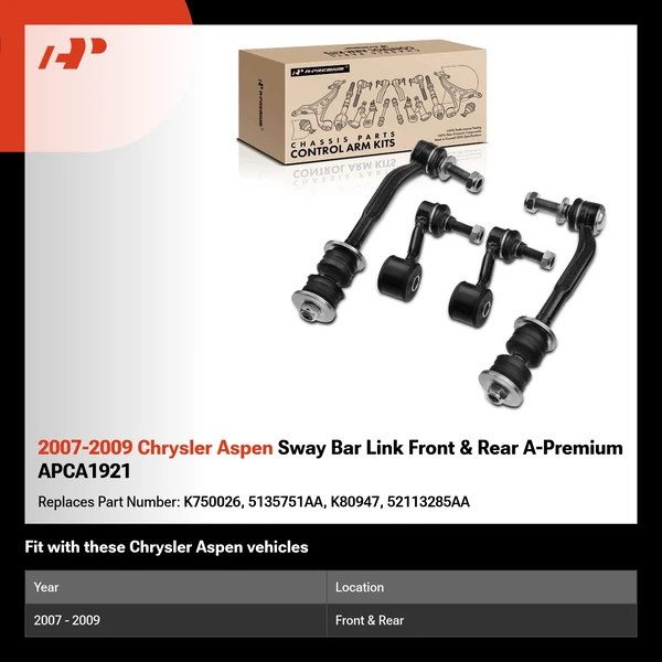 2007-2009 Chrysler Aspen Sway Bar Link Front & Rear A-Premium APCA1921