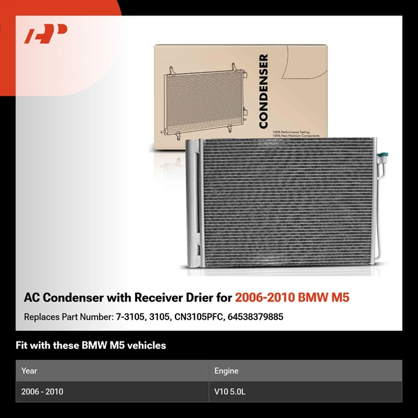 AC Condenser with Receiver Drier for 2006-2010 BMW M5