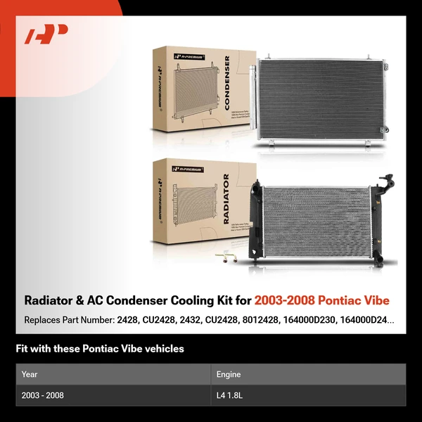 Radiator & AC Condenser Cooling Kit for 2003-2008 Pontiac Vibe