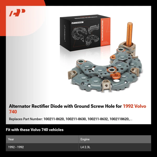 Alternator Rectifier Diode with Ground Screw Hole for 1992 Volvo 740
