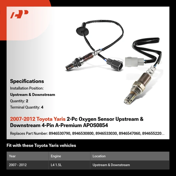 2007-2012 Toyota Yaris 2-Pc Oxygen Sensor Upstream & Downstream 4-Pin A-Premium APOS0854