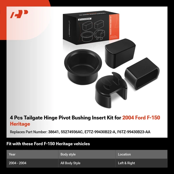 4 Pcs Tailgate Hinge Pivot Bushing Insert Kit for 2004 Ford F-150 Heritage
