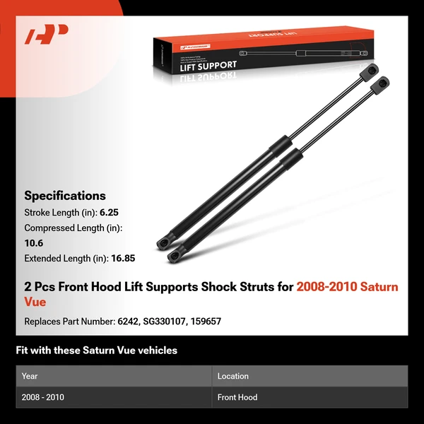 2 Pcs Front Hood Lift Supports Shock Struts for 2008-2010 Saturn Vue