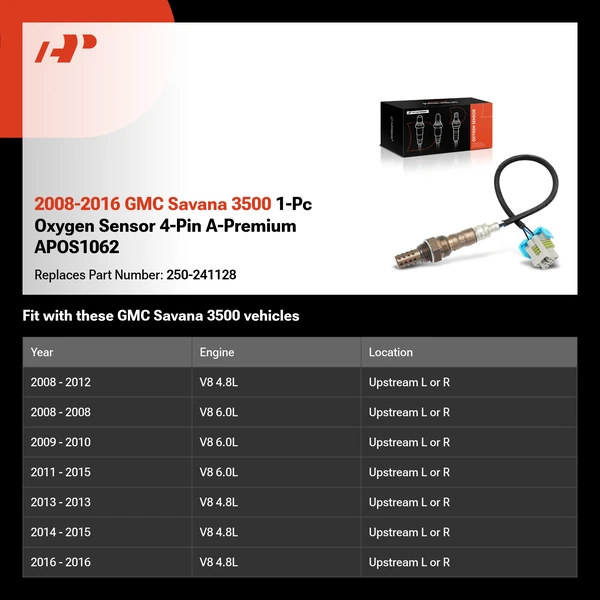 2008-2016 GMC Savana 3500 1-Pc Oxygen Sensor 4-Pin A-Premium APOS1062