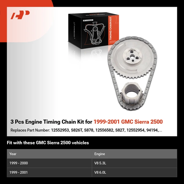 3 Pcs Engine Timing Chain Kit for 1999-2001 GMC Sierra 2500