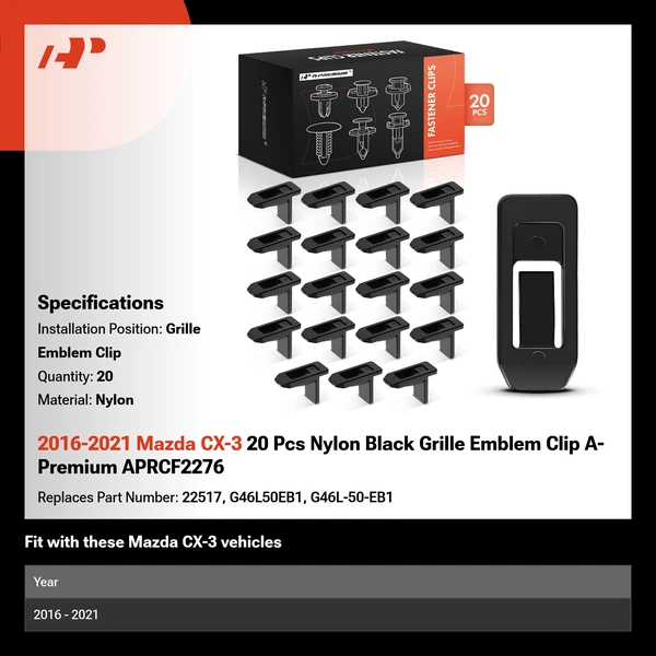 2016-2021 Mazda CX-3 20 Pcs Nylon Black Grille Emblem Clip A-Premium APRCF2276
