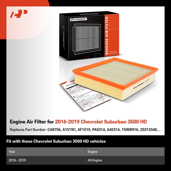 Engine Air Filter for 2016-2019 Chevrolet Suburban 3500 HD