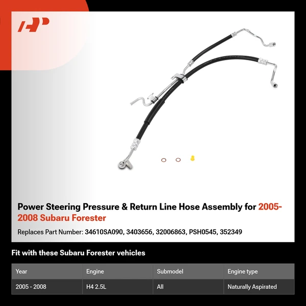 Power Steering Pressure & Return Line Hose Assembly for 2005-2008 Subaru Forester