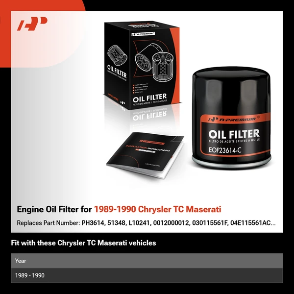 Engine Oil Filter for 1989-1990 Chrysler TC Maserati