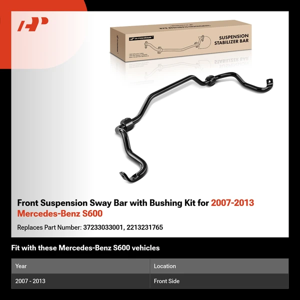 Front Suspension Sway Bar with Bushing Kit for 2007-2013 Mercedes-Benz S600