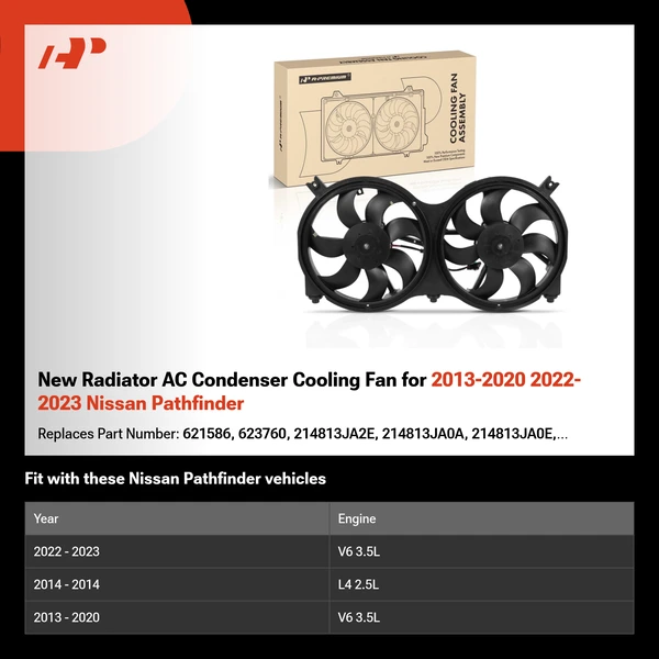 New Radiator AC Condenser Cooling Fan for 2013-2020 2022-2023 Nissan Pathfinder