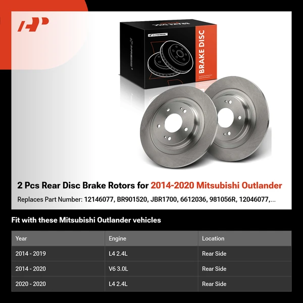 2 Pcs Rear Disc Brake Rotors for 2014-2020 Mitsubishi Outlander