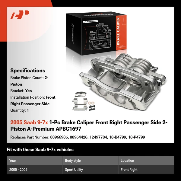 2005 Saab 9-7x 1-Pc Brake Caliper Front Right Passenger Side 2-Piston A-Premium APBC1697