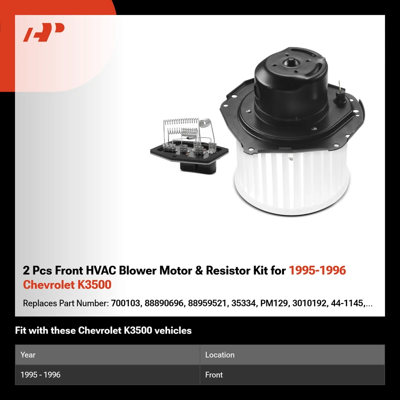 2 Pcs Front HVAC Blower Motor & Resistor Kit for 1995-1996 Chevrolet K3500