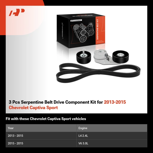 3 Pcs Serpentine Belt Drive Component Kit for 2013-2015 Chevrolet Captiva Sport