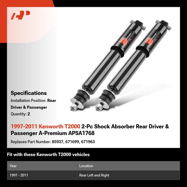 1997-2011 Kenworth T2000 2-Pc Shock Absorber Rear Driver & Passenger A-Premium APSA1768