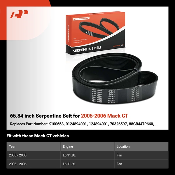 65.84 inch Serpentine Belt for 2005-2006 Mack CT